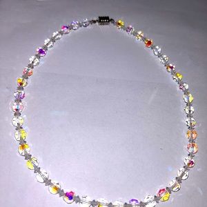 Vintage natural faceted Aurora Borealis choker barrel clasp. EUC